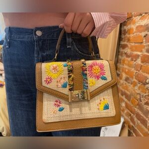 Aldo cute bag with top handle and removable long strap and multicolor tassle